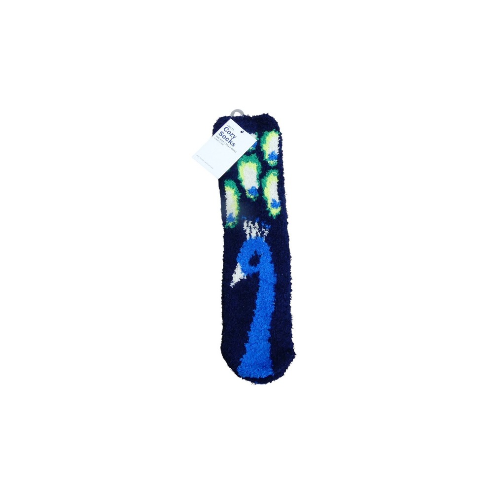 Old Navy Cozy Socks Adult One Size Navy Blue NWT Peacock Fuzzy Plush Crew